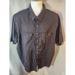 VTG Saddlebrook Shirt Adult 3XL XXXL Blue Striped Pearl Snap Rodeo Mens 80s